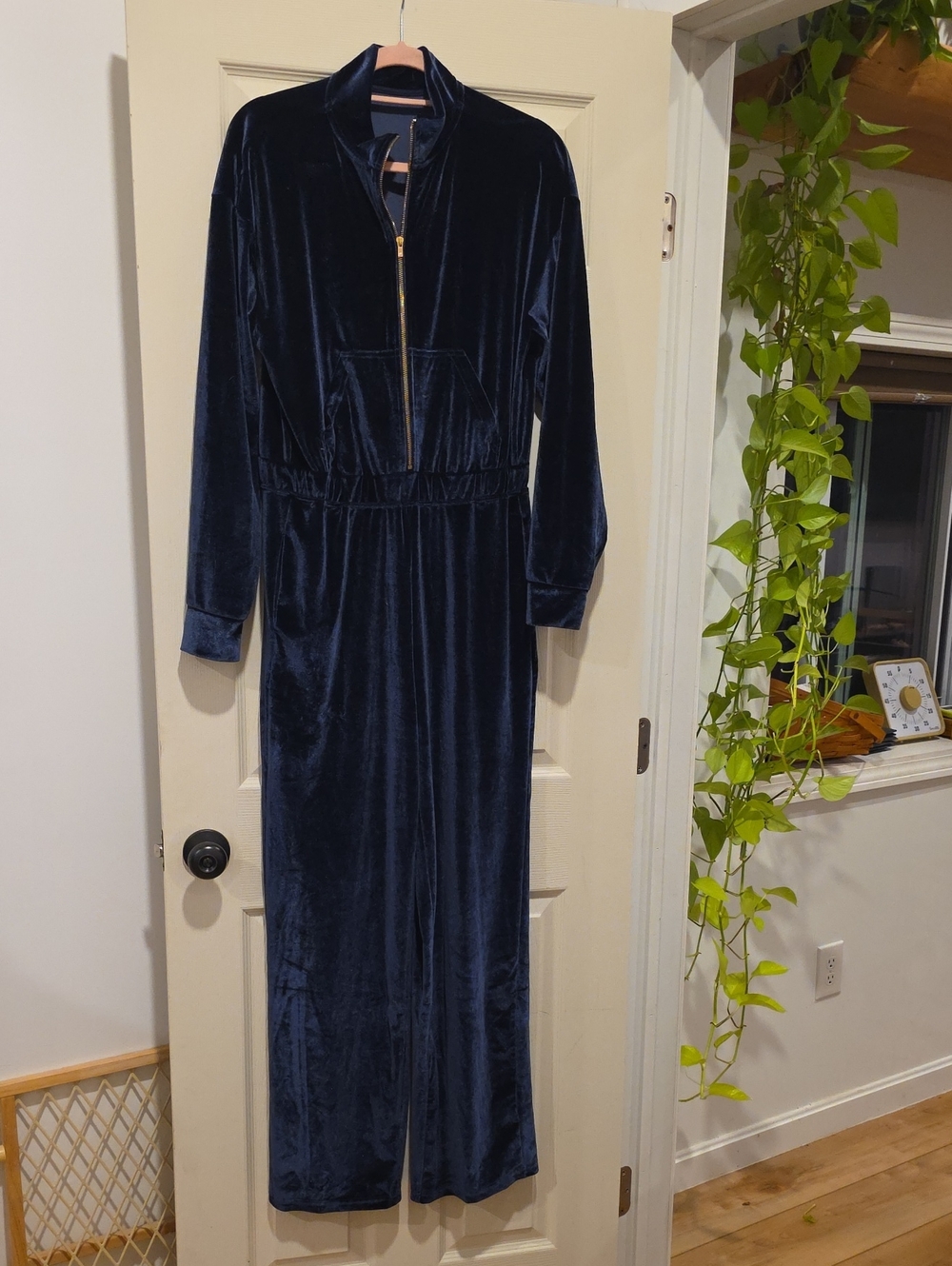 Fabletics Navy Velvet Long-Sleeve Jumpsuit